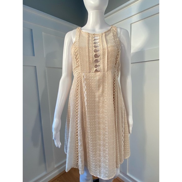 Free People Wherever You Go Mini Dress Ivory* Boho Chic with Crochet Detail WD20 - Picture 8 of 13